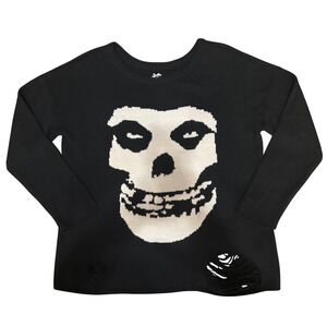 Misfits Fiend Skull Distressed‎ Black Knit Sweater Womens M Punk Rock Iron Fist